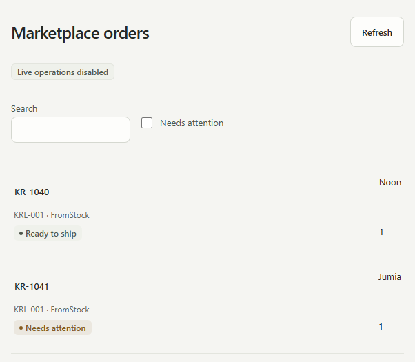 Krelen orders workspace