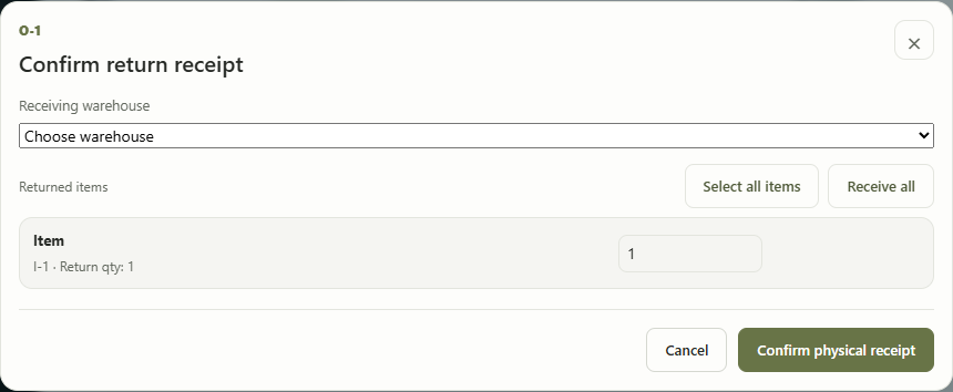Actual Krelen return-receipt interface — fixed local demonstration